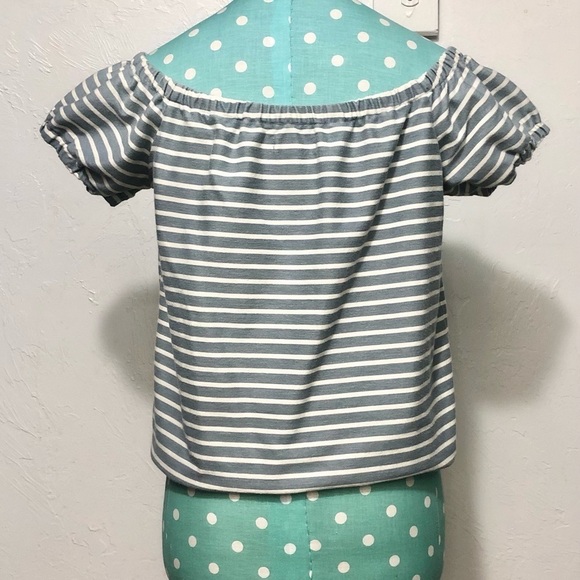 Madewell Women's medium Striped Melody off The Shoulder Top Tie Blue Cotton - Picture 5 of 8
